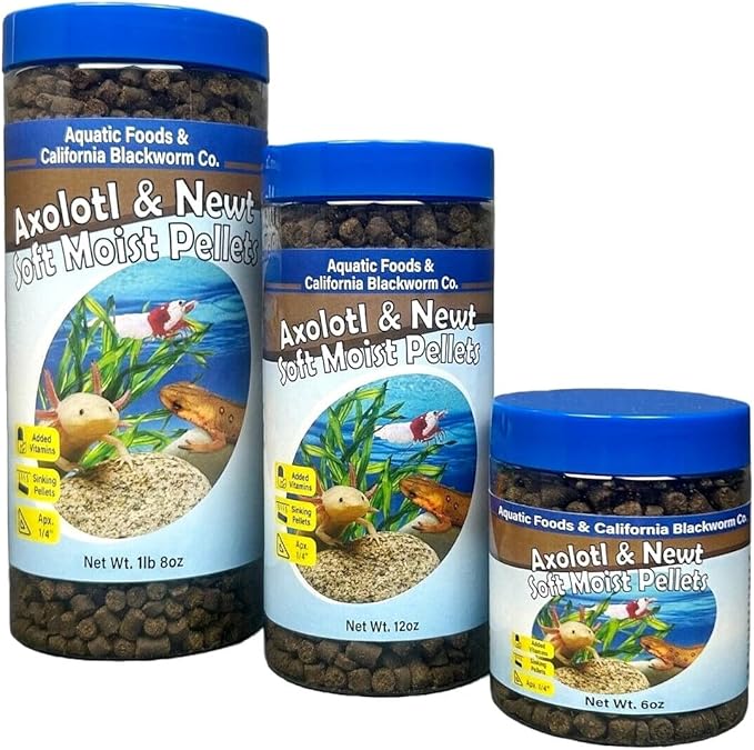 Aquatic Foods Inc. Axolotl Pellet Food 1/4" Soft Moist Sinking Pellets for Juvenile Axolotl Also Shrimp, Snails, Crayfish, Bottom Tropical Fish, Blackworm Pellets Included 1-lb 8oz Canister