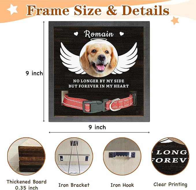 Dog Memorial Gifts Personalized Picture Frame, in Memory of Dog Passing Away Sympathy Gifts for Loss of Dogs, Cat Memorial- Fits 3 Collar Lengths
