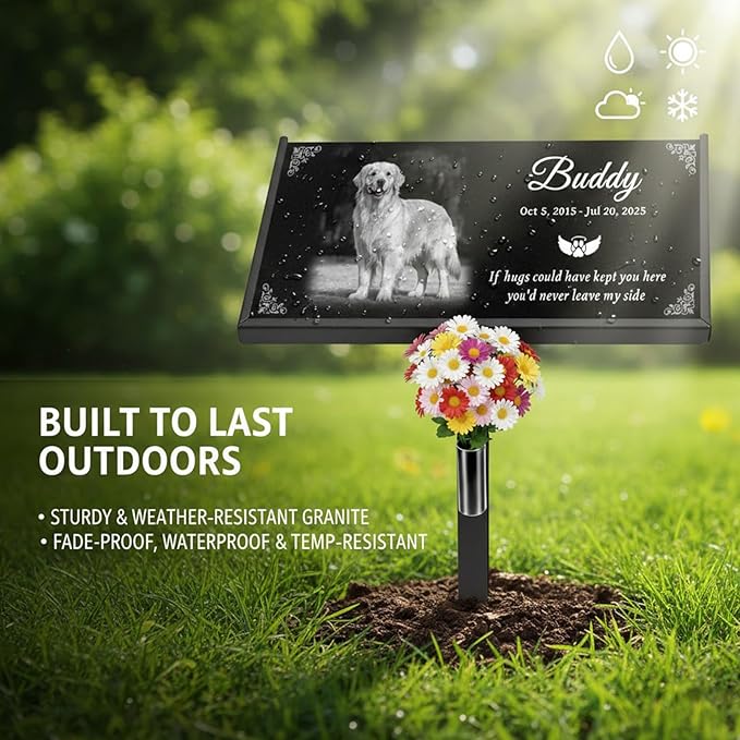Personalized Pet Memorial Stones for Dog, Custom Engraved Granite Grave Marker, Weatherproof Outdoor Garden Headstone or Indoor Memory Stones, Pet Memorial Gifts for Your Beloved Pet (Dog)