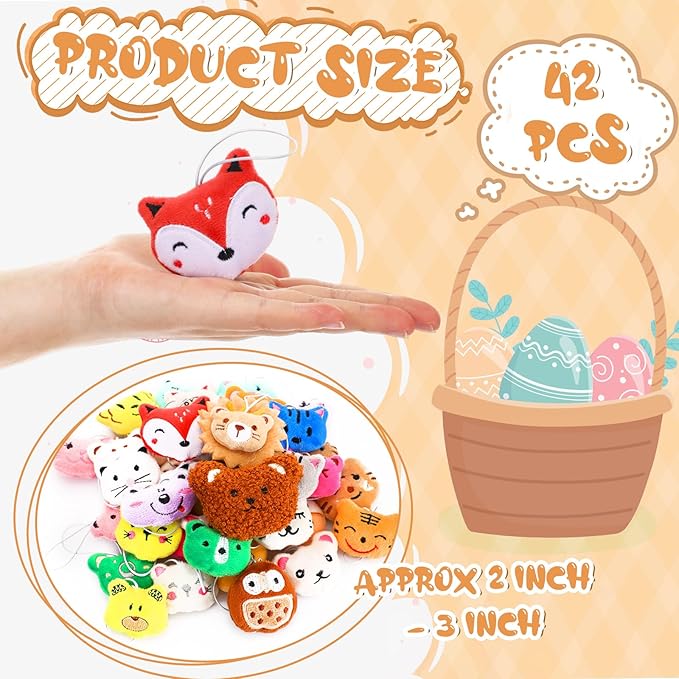 Sumind 42 Pcs Mini Stuffed Animals Toys Set Small Plush Keychain Decorations for Teacher Student Award, Carnival Prizes, Goodie Bags Filler, Christmas Valentine Easter Party Favors(Lovely Style)