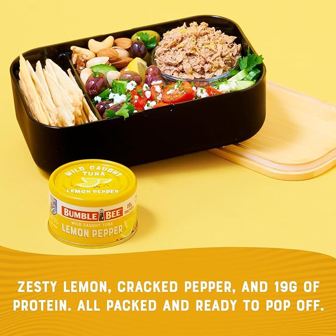 Bumble Bee Seasoned Tuna On The Go Bundle - Lemon & Pepper and Spicy Thai Chili - (2) Ready to Eat 2.5 oz Packets and (2) Snack Sized 3 oz Cans