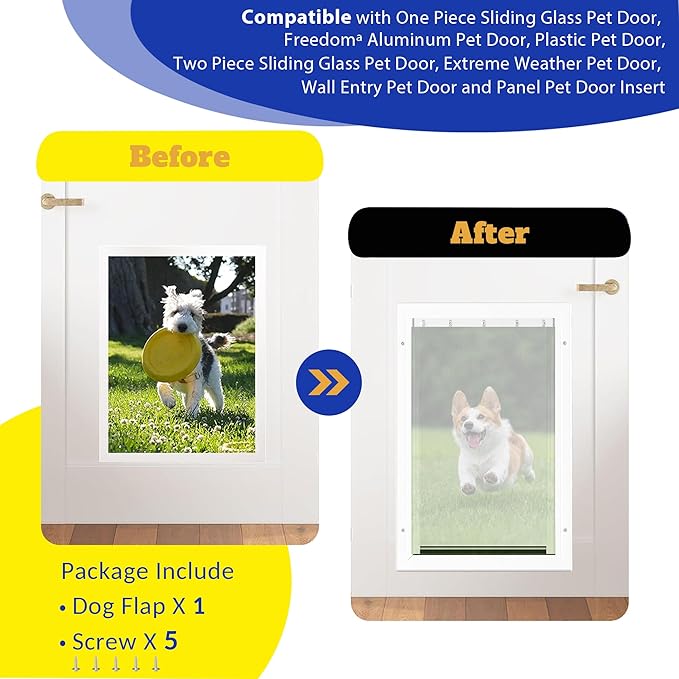 PAC11-11039 Large Dog Door Replacement Flaps with Screws, Compatible with Petsafe Freedom Doggie Doors, 10 1/8" X 16 7/8" Magnetic Closure, Weather Resistant Flexible (Frosted Transparent)