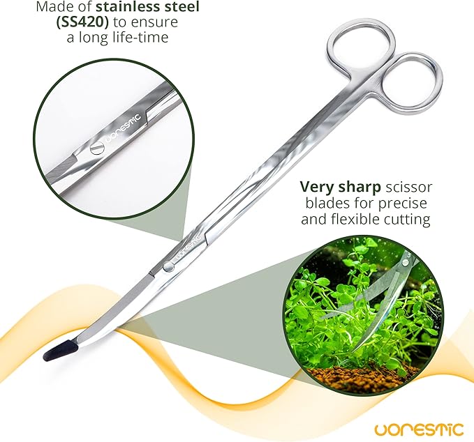 VORESTIC 6 Pcs Aquascape Tools, Stainless Steel Aquarium Kit with Tweezers, Scissors, Spatula, and Algae Scraper - Aquascaping Tools Set for Aquarium Maintenance