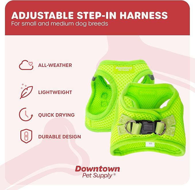 Downtown Pet Supply Step in Dog Harness for Small Dogs No Pull, Medium, Atomic Yellow - Adjustable Harness with Padded Mesh Fabric and Reflective Trim - Buckle Strap Harness for Dogs