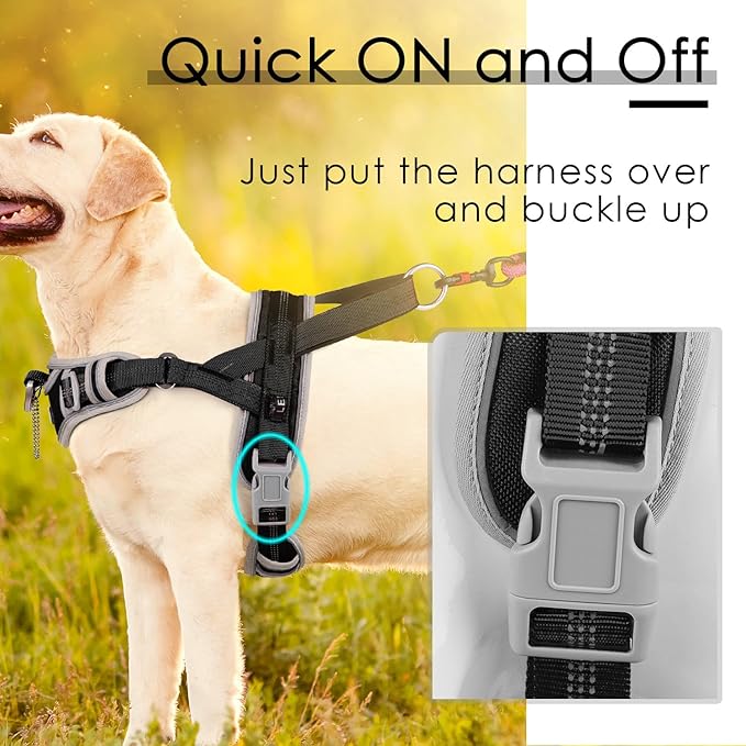 ADVENTUREMORE No Pull Large Dog Harness, Sport Dog Halter Harness Reflective Breathable Dog Vest Escape Proof Dog Harness with Easy Control Front Clip Handle for Training Walking XL Black