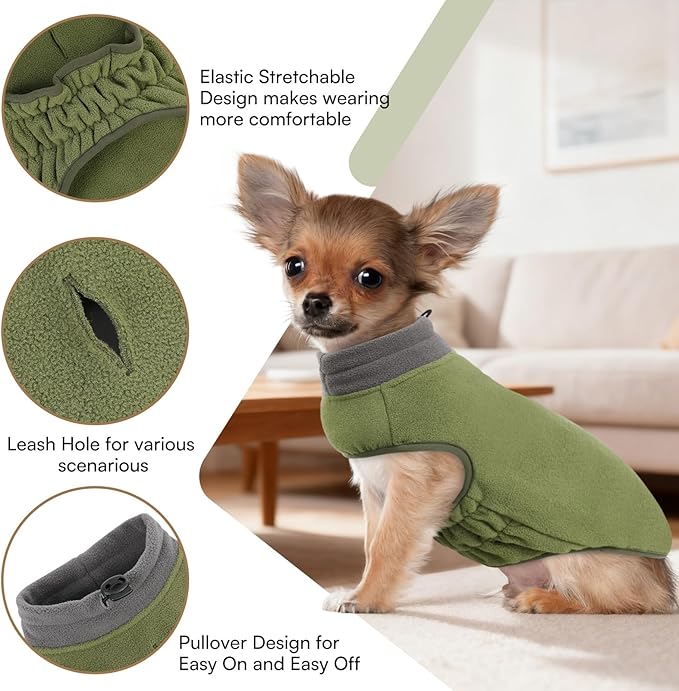 Queenmore Dog Sweater,Soft Fleece Vest Pullover Dogs Jacket with Elastic Stretchable,Warm Winter Dog Coats Cold Weather Doggy Dachshund Sweaters for Small Dogs Cats Boy or Girl (Green, 2XL)