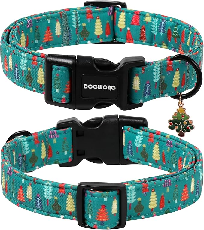 DOGWONG Green Christmas Tree Dog Collar, Cute Christmas Green Dog Collar Durable Soft Fabric Pet Dog Collars Boy Puppy Necklace for Small Medium Large Dogs