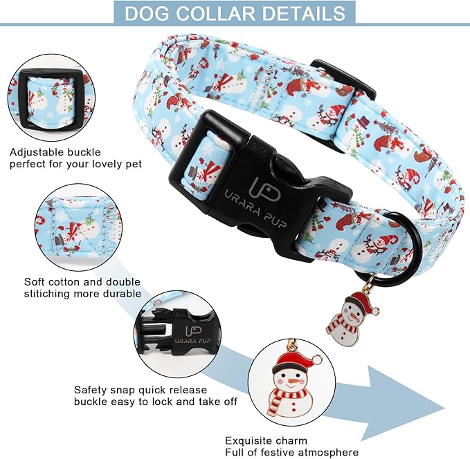 Christmas Snowman Dog Collar - Xmas Dog Collars with Cute Snowman Patterns - Soft, Adjustable, Ideal for Winter Holidays M