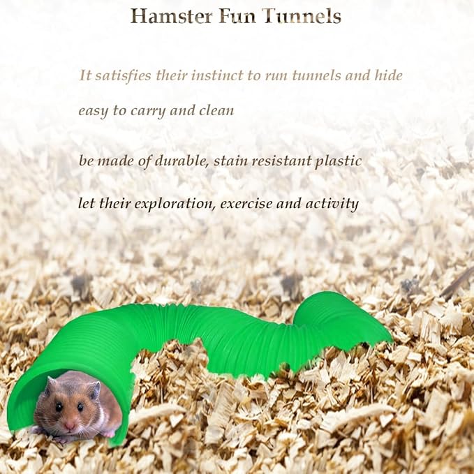 PINVNBY Plastic Tunnel for Hamster,2 PCS Guinea Pigs Tunnels with 19 PCS Chew Toy Collapsible Ferret Hideout Tubes Small Animals Cage Accessories for Hamsters Mouse Rat Gerbils Rats Mice(Green)