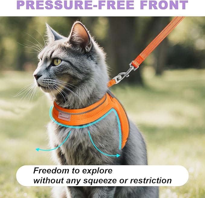 Cat Harness and Leash Set,Escape Proof Kitten Harness,Step in Adjustable Soft Lightweight,Easy Control,Reflective Strips Comfortable for Walking Travel(Orange,XS)