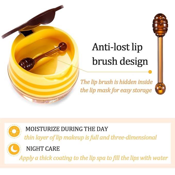 Honey Lip Balm Pot, 4 Pcs Honey & Strawberry & Apple Lime & Watermelon Lip Mask Propolis Lip Mask Moisturizing Hydrating Prevention Dry and Cracked Lip Scrubs Exfoliator