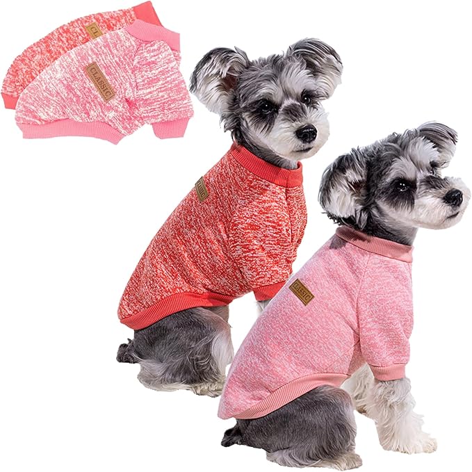 2 Pack Dog Sweaters for Small Dogs - Warm Winter Puppy Sweaters Cute Soft Dog Clothes Outfit Pet Costume for Boy Girl Doggie, Cat, Bulldog Pug Yorkie Kitten Chihuahua (Red, Pink, Small)