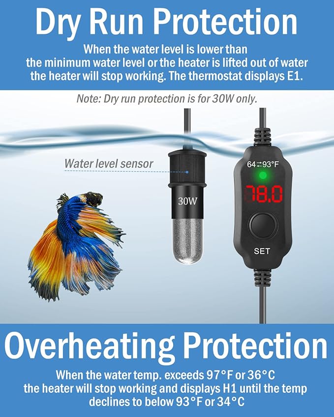 AquaMiracle Adjustable 10W Small Aquarium Heater Submersible Fish Tank Heater Betta Heater Turtle Heater Super Mini Aquarium Heater with Digital Display Thermostat, for 1-2 Gallon Tanks