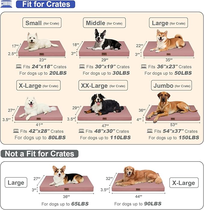 Outdoor Orthopedic Dog Bed for Extra Large Dogs, XL Waterproof Flat Pet Bed 44x32 Inch, Egg Crate Foam with Removable Washable Oxford Cooling Cover, Pink