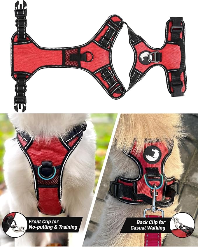 Joytale No Pull Dog Harness Medium Sized Dog, Reflective Pet Vest with Front Clip, Adjustable Soft Padded Harnesses with Easy Control Handle for Training and Walking, Red, M
