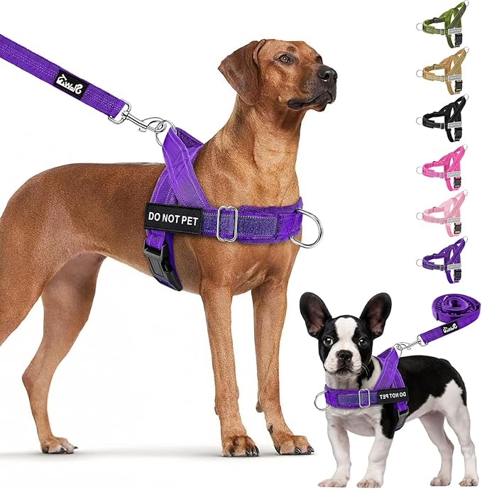 Lukovee No Pull Dog Harness & Leash Set - Heavy Duty Dog Vest Harness with Soft Padded for Medium Large Dogs, Adjustable Reflective Tactical Pet Harness for Easy Walk and Training (S, PU)