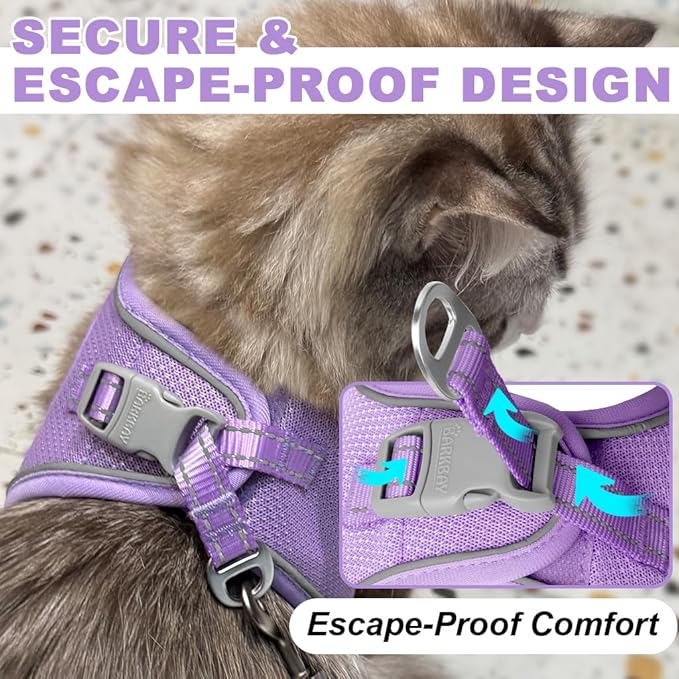 Cat Harness and Leash Set,Escape Proof Kitten Harness,Step in Adjustable Soft Lightweight,Easy Control,Reflective Strips Comfortable for Walking Travel(Violet Purple,XXXS)