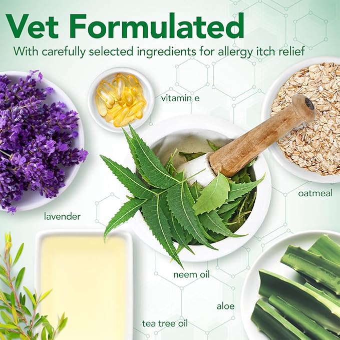 Vet's Best Allergy Relief Dog Shampoo – Oatmeal and Aloe Formula for Itchy Skin and Seasonal Allergies – Soothing Anti-Itch Shampoo for Dogs with Dry, Sensitive Skin – 16 oz