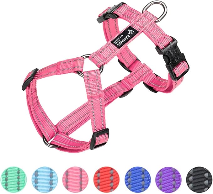 EXCELLENT ELITE SPANKER No Pull Dog Harness Reflective Nylon Vest L-Shaped Adjustable Easy Pet Harness for Small Medium Large Breeds Dogs Walking Training Black Red(Pink-M)