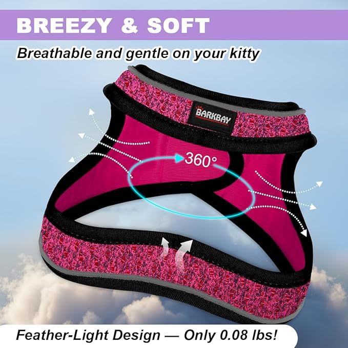 Cat Harness and Leash Set,Escape Proof Kitten Harness,Step in Adjustable Soft Lightweight,Easy Control,Reflective Strips Comfortable for Walking Travel(Pink/Black,S)