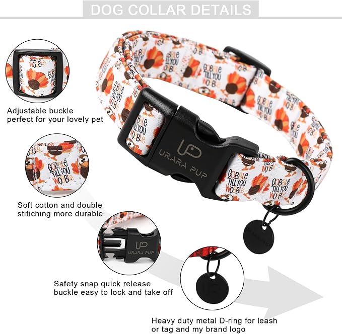 Thanksgiving Dog Collar - Turkey Cotton for Dog or Cat, Autumn Puppy With Lightweight Plastic Buckle - Great Gift for Girl Boy Dogs, M