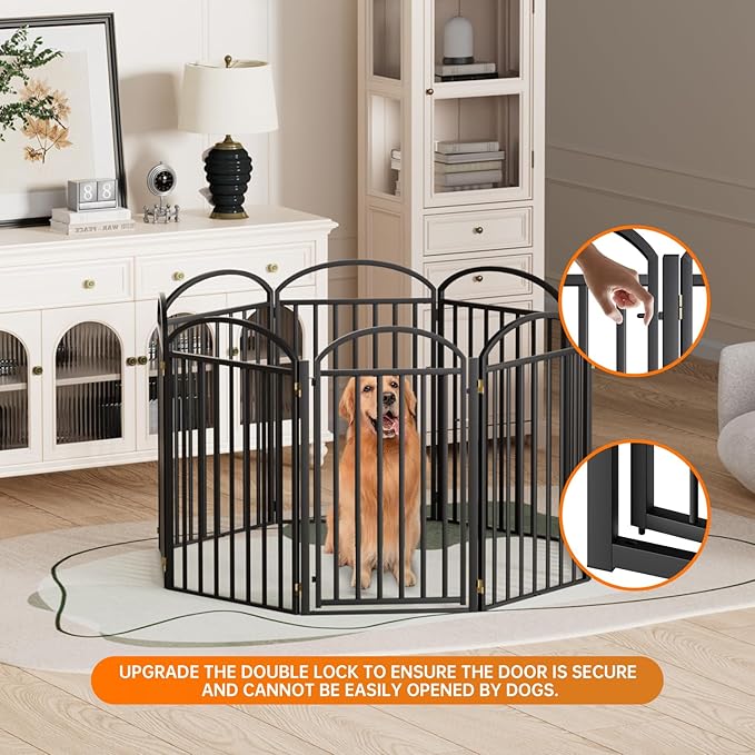 8 Panels Full Matel Freestanding Dog Gates with Door, 192"Extra Wide 36"Tall Free Standing Dog Pet Gate for Indoor & Outdoor. Foldable Pet Fences for Doorways, House, Stairs, Porch, Deck, Yard