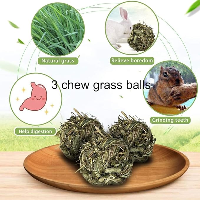 Tfwadmx Rabbit Timothy Grass Ball, Small Animal Activity Play Balls Chew Toys Teeth Grinding for Bunny Guinea Pig Hamster Rat Gerbil Chinchilla