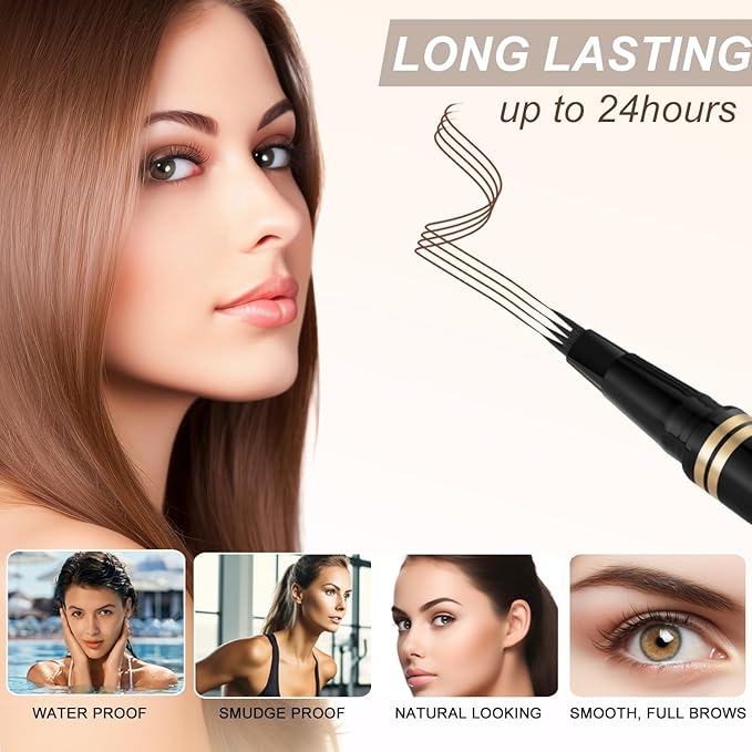 Microblading Eyebrow Pen Kit - Waterproof Brow Makeup Set with Eyebrow Pencil, Eyebrow Gel Clear, Eyeliner, Dual-ended Eyebrow Brush, Natural Looking Brows with Long-Lasting All-Day Hold - Dark Coffee