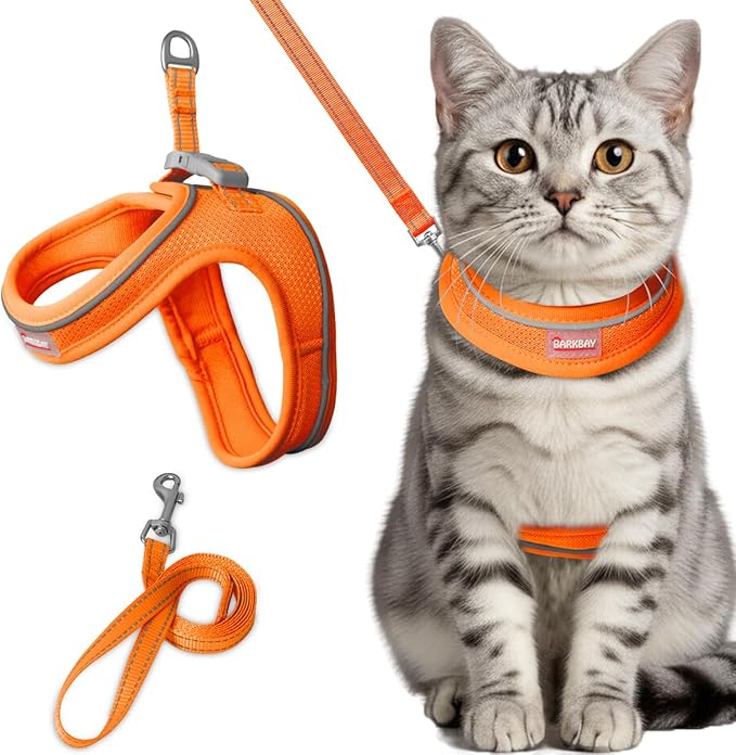 Cat Harness and Leash Set,Escape Proof Kitten Harness,Step in Adjustable Soft Lightweight,Easy Control,Reflective Strips Comfortable for Walking Travel(Orange,XXS)