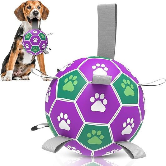 Dog Toys Soccer Ball with Nylon Strap, Puppy Birthday Gifts, Dog Outdoor Toys, Durable Fetch Ball Dogs Toy for Puppy Small Medium Breed (6 inch)