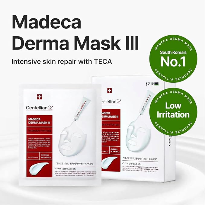 CENTELLIAN 24 Madeca Cream Time Reverse 50ml + Madeca Derma Mask 3(Intensive) 10pc – Hydrating, Firming, Wrinkle Care Set with Centella Asiatica, TECA & Madecassoside for nourished, soothed