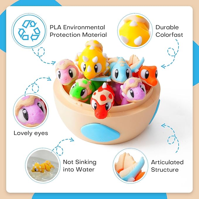 7PCS 3D Printed Mini Dinosaur Eggs Set with Dinosaur Inside ,Articulated Flexible Fidget Toys, Mini Animal Home, Office, Executive Desk for Christmas Decoration Gift,Easter Basket Essentials Stuffers