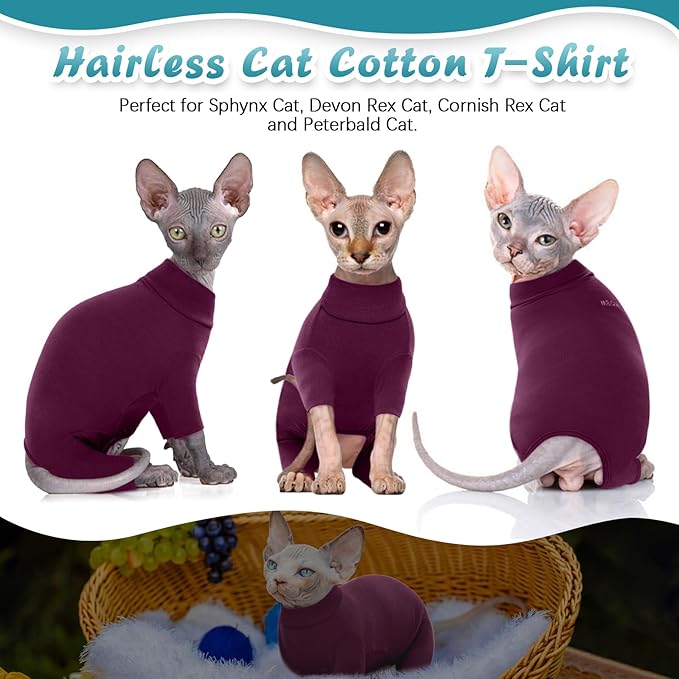 ROZKITCH Hairless Cat Clothes, Breathable Soft Jumpers for Sphynx Cats Only, Coat with Four Legs, Warm Sweater T-Shirt Pajamas Jumpsuit Vest Cornish Rex, Devon Rex, Peterbald Purple L