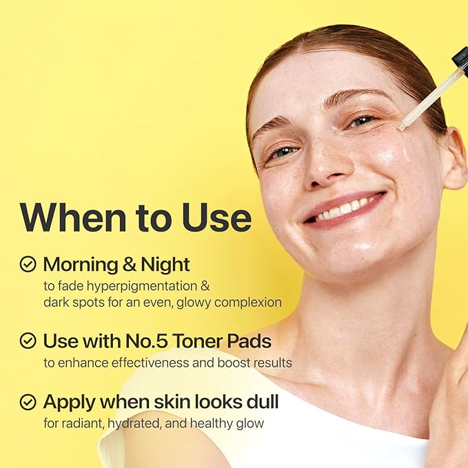 numbuzin No.5 Vitamin Concentrated Serum, Glutathione & Vitamin Serum, Korean Skincare, Tranexamic Acid 4%, Niacinamide 5%, Glutathione + Vitamin C Complex for a Radiant-Looking Glow 1.01 fl oz