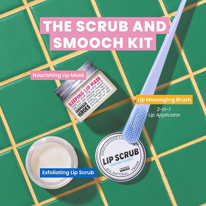 100% Natural Lip Scrub and Lip Mask Vegan Conditioning Coconut Lip Exfoliator - Gentle Exfoliant Sugar Lip Polish Lip Exfoliator Scrubber for Chapped and Dry Lips (Original 3pc Set)