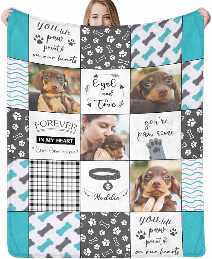 D-Story Pet Memorial Gifts - Custom Dog Sympathy Blanket - Personalized Dog Memorial Blanket- Bereavement Gifts for Loss of Pet - Loss of Pet Sympathy Gift