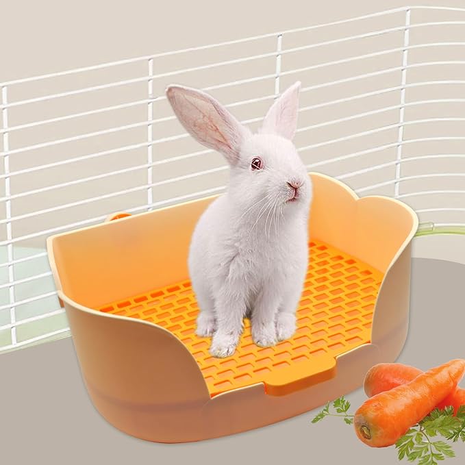 15.1"X11.0" Large Rabbit Litter Box,Plastic Square Rabbits Potty Trainer with Bigger Pan Bunny Corner Toilet Box with Small Animal Disposable Liner for Guinea Pigs Hamster Chinchilla(Orange)