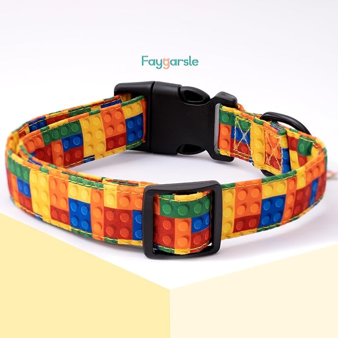 Faygarsle Dog Collar for Small Medium Large Dogs Colorful Puppy Collars for Female Dogs Toy Building Blocks Patterned Pet Collars for Summer Spring Wedding Puppy Girl Dog Collar L