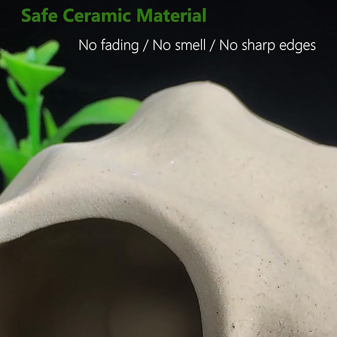 2Pack SpringSmart Aquarium Decor Rock Cave and Plastic Plant Betta Fish Tank Accessories for Fish Shrimp Turtle Crab Hiding Breeding Playing Ceramic Hideout Stone for Fish Bowl