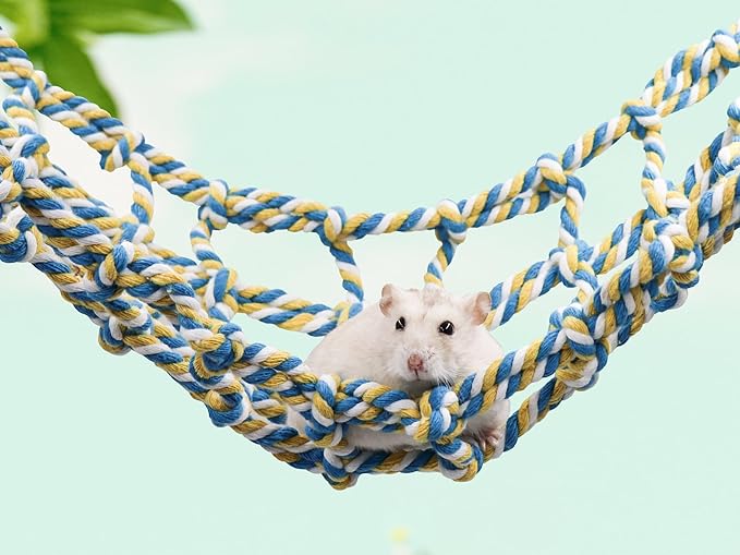 Colorful Bird Rope Net, Rat Climbing Ladder Bridge Toy, Hanging Pet Hammock, Cage Accessories for Small Animals Hamster Parakeets Cockatiels Guinea Pig Chinchilla Ferret - 20 × 7.5 Inch