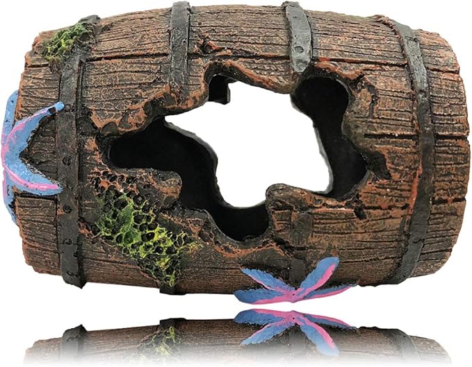 SLOCME Aquarium Broken Barrel Decorations - Betta Cave Hideout Wood Trunk Log for Fish Tank