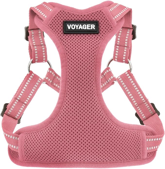 Best Pet Supplies Voyager Mesh Dog Breathable Harness Reflective Stitching, All Weather Adjustable for Walking Training, or Running - Heavy Duty & Durable, Harness (Pink), XS
