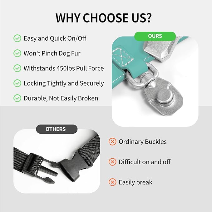 Magnetic Quick-Release Buckle Dog Harness and Leash Set, Easy Walk Faux Leather Puppy Harness and Leash, Easy On & Off Dog Vest for Small, Medium, Large Girl Boy Dogs for Training, Teal,L
