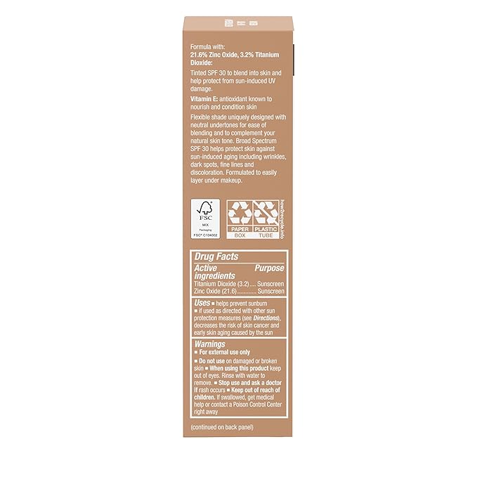 Neutrogena Purescreen+ Tinted Sunscreen for Face with SPF 30, Broad Spectrum Mineral Sunscreen with Zinc Oxide and Vitamin E, Water Resistant, Fragrance Free, Medium, 1.1 fl oz