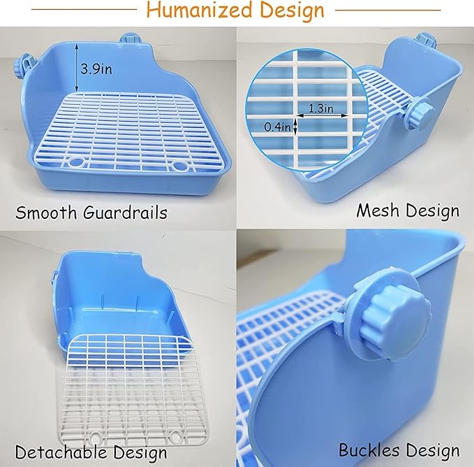 PINVNBY Rabbit Litter Box for Cage Wooden Guinea Pig Hay Rack Feeder Potty Trainer Corner Bunny Litter Box Pet Toilet with Cleaning Set for Guinea Pigs Ferret Rabbits Chinchilla