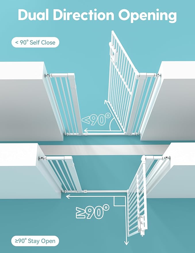 No Pawblems Upgraded 71" Extra Tall Pet Gate for Cat, 29-43" Auto Close Cat Gate for Doorways/Stairs/Hallways, NO Drilling Pressure Mounted Tall Dog Gate Indoor, 1.37" Pet-Safe Gap, White