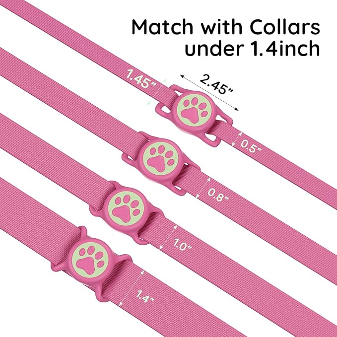 for Airtag Dog Collar Holder, Dog Airtag Holder Waterproof, Lightweight Silicone Air Tag Case for Pet Collars, Works with Multiple Tracker Tag Products(Luminous (black+rose+blue+pink) 4 Pack)