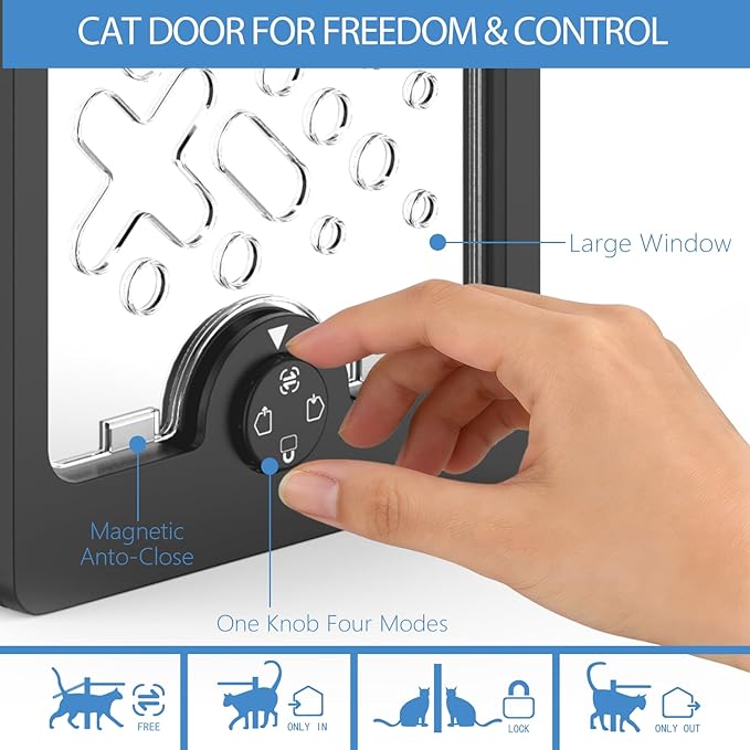 Cat Door,4-Way Locking Cat Door for Thin Materials - Adjustable Pet Door Flap fits Screens, Boxes & Carriers, 8x12 Inch Small Door for Crates, Litter Box Enclosures & DIY Pet Rooms