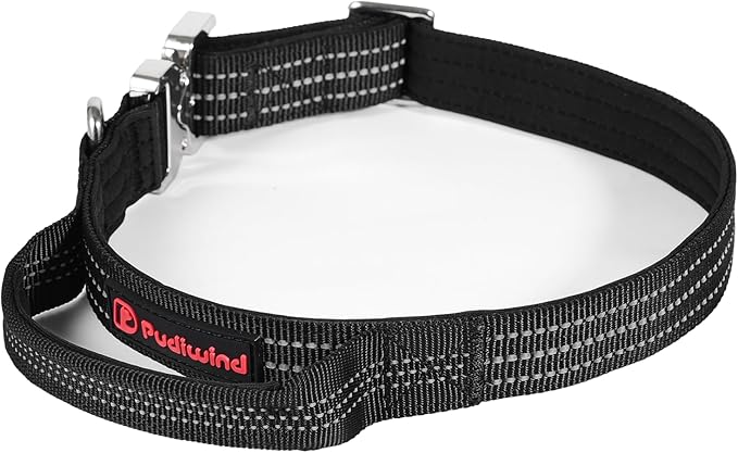 Heavy Duty Dog Adjustable Breathable Nylon Collar for Medium to Large Breeds Dogs with Control Handle Quick Release Metal Buckle Soft Neoprene Padded & Reflective Stitching