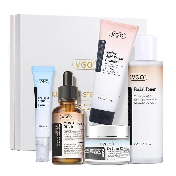 VGO Skin Care Set, Anti-Aging Moisturizing Repairing Soothing Snail Mucin Facial Skin Care Routine Kit for Dry Sensitive Dull Skin, 13.58 Fl Oz